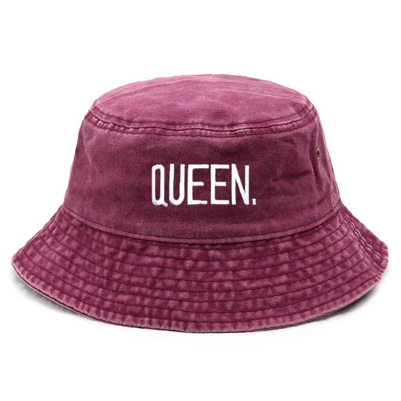 Streetwear Brand Hats - หมวกบักเก็ตวินเทจแบบควีนวอช ปรับแต่งได้ หมวกปักลายตัวอักษรคู่รัก สไตล์ฮิปฮอป หมวกแฟชั่นผ้าฝ้ายสำหรับกิจกรรมกลางแจ้ง หมวกตกปลา