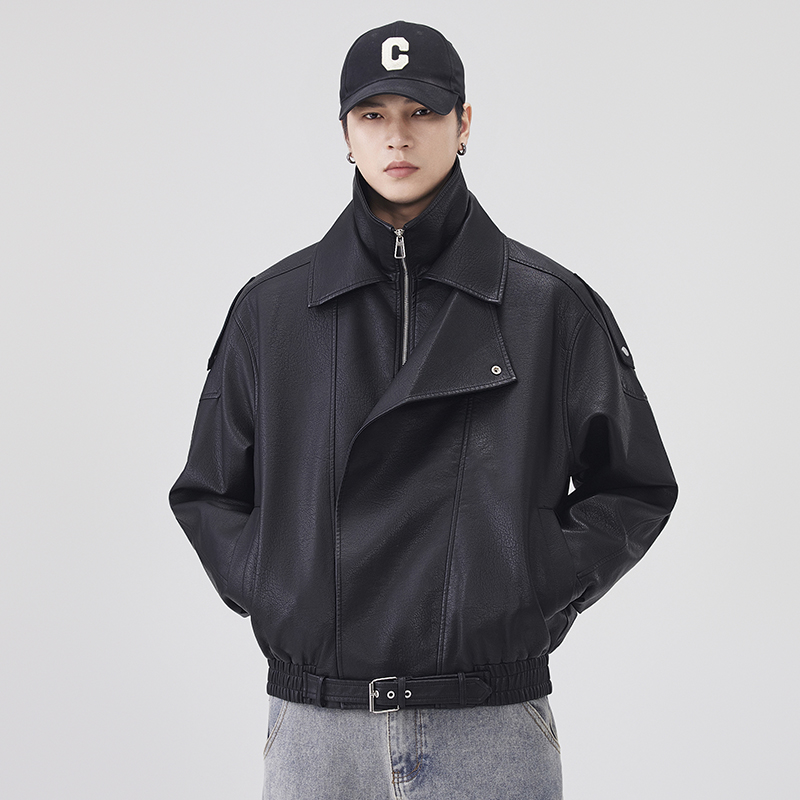 Streetwear Brand Vintage - เสื้อแจ็คเก็ตหนังผู้ชายสำหรับฤดูใบไม้ร่วงและฤดูหนาว สไตล์สตรีทแฟชั่น ทรงหลวม สบายๆ วินเทจ แนวมอเตอร์ไซค์