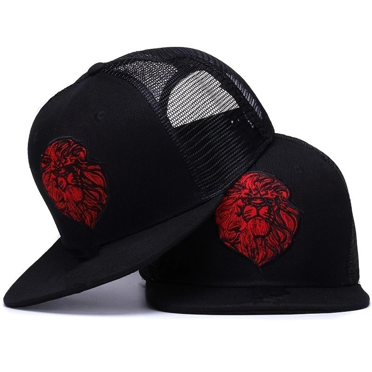 Streetwear Brand Hats - หมวกตาข่ายฮิปฮอปปักลายหัวสิงโตสำหรับทุกเพศหมวกเบสบอลลำลองปรับได้สำหรับฤดูใบไม้ผลิฤดูร้อนกลางแจ้งหมวกกันแดด